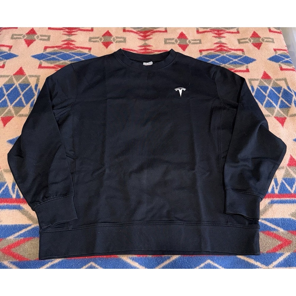 Tesla Sweater Black Crewneck Pullover‎ Sweatshirt Unisex Adults Size XL
